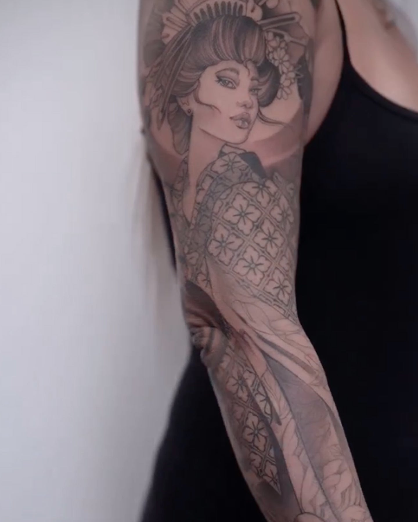 Japanese geisha full arm sleeve by Dani G at Beach Park Tattoo