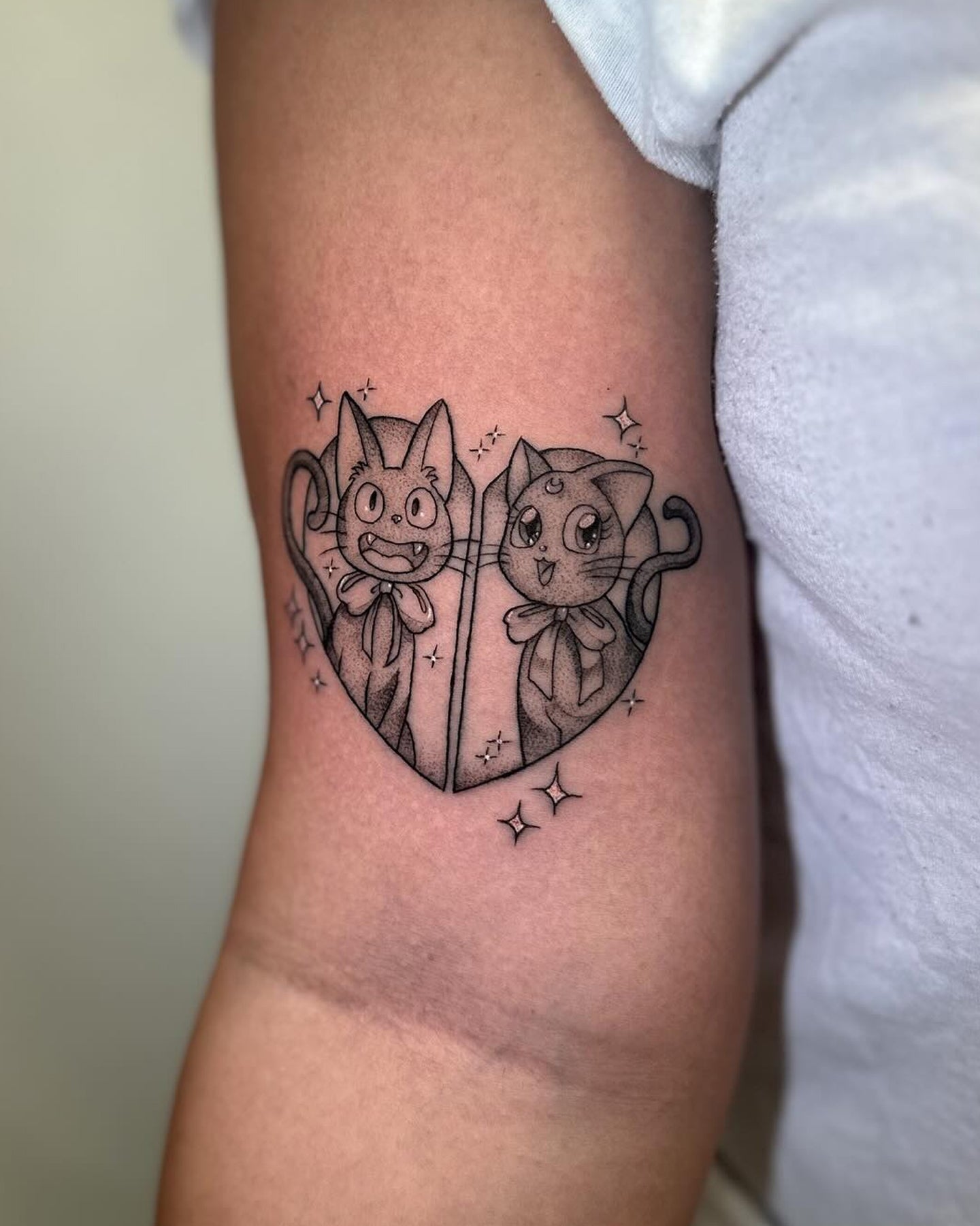 Sailor Moon cats fine-line tattoo by Hxllcat at Beach Park Tattoo