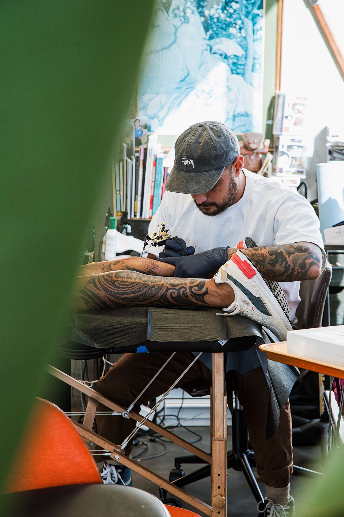 Javi working at Beach Park Tattoo Kailua