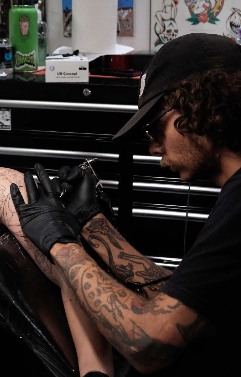 Lucas working at Beach Park Tattoo Kailua